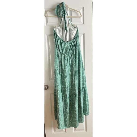 Teal Green/Blue Polkadot Halter Dress Maxi Sundress Secret Garden Womens Large - Picture 2 of 5